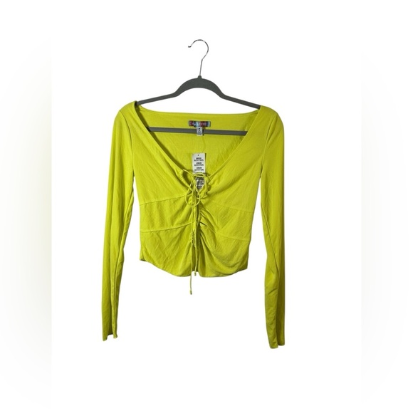 Urban Outfitters Lime Green Ruched Front Long Sleeve Top NWT Size M - Picture 2 of 8